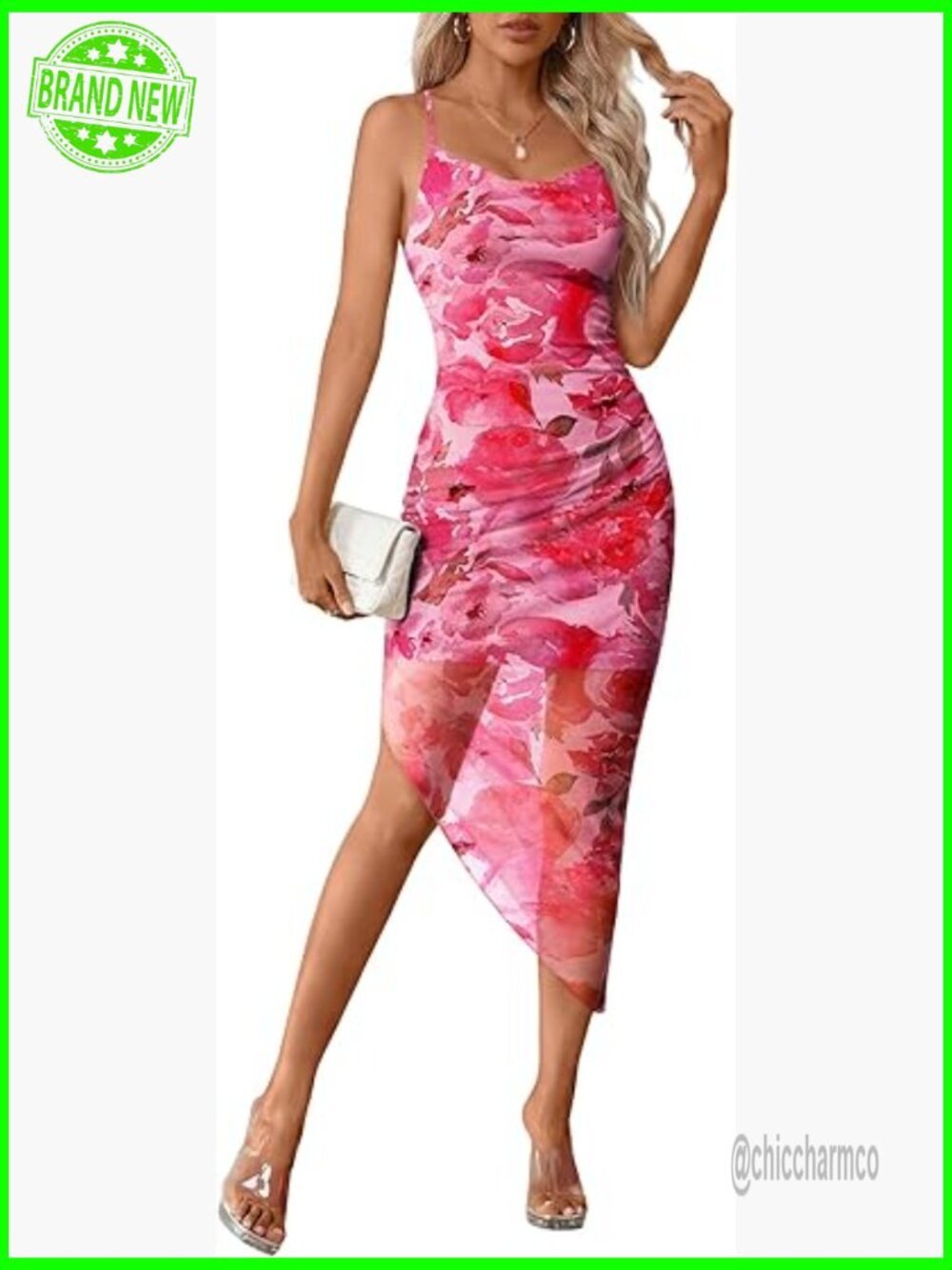 Tie Dye Backless Split Hem Midi Mesh Dress Summer Bodycon